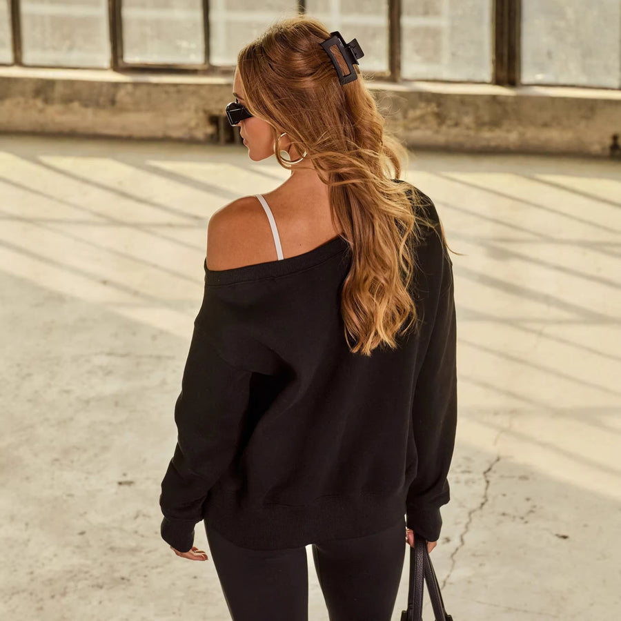 Big Round Neck Off-Shoulder Loose Sweatshirt Long-Sleeve Top