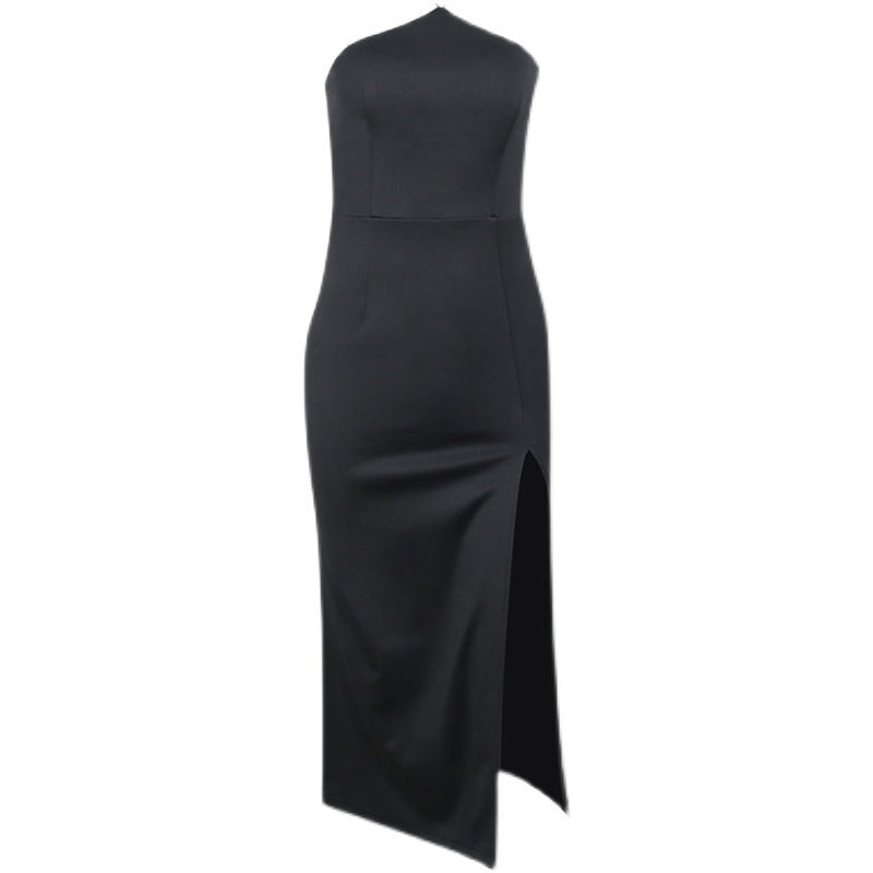 Slim Black Suspender Classic Long Dress
