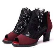 Sexy Lace Mesh Peep Toe Ankle Heel Sandals