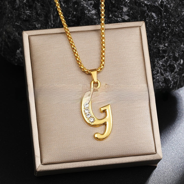 Diamond-Style-Encrusted English Alphabet Classic Necklace