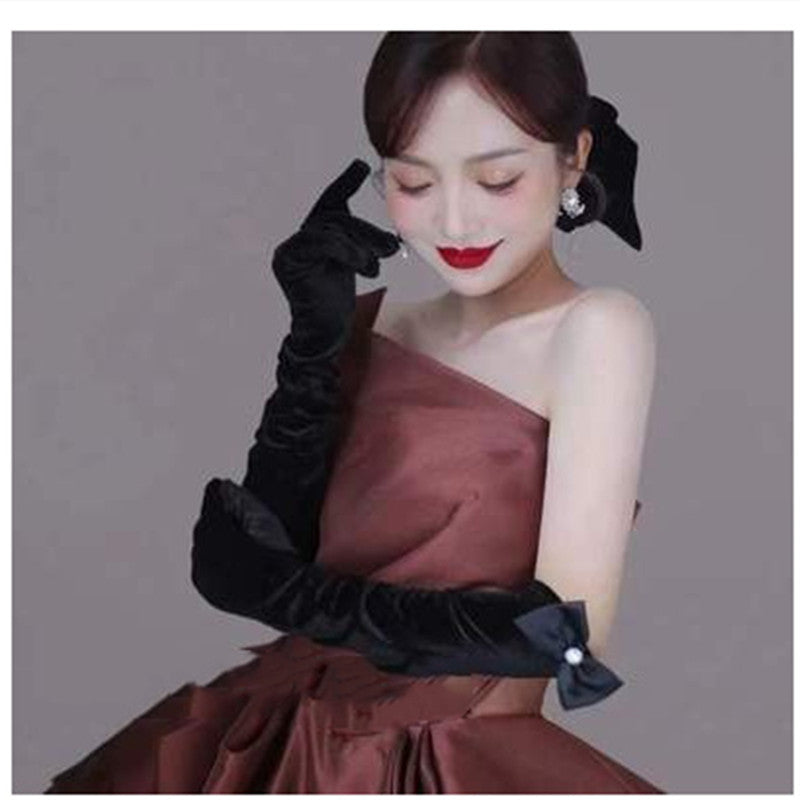 French Sexy Retro Audrey Hepburn High-end Long Black Gloves
