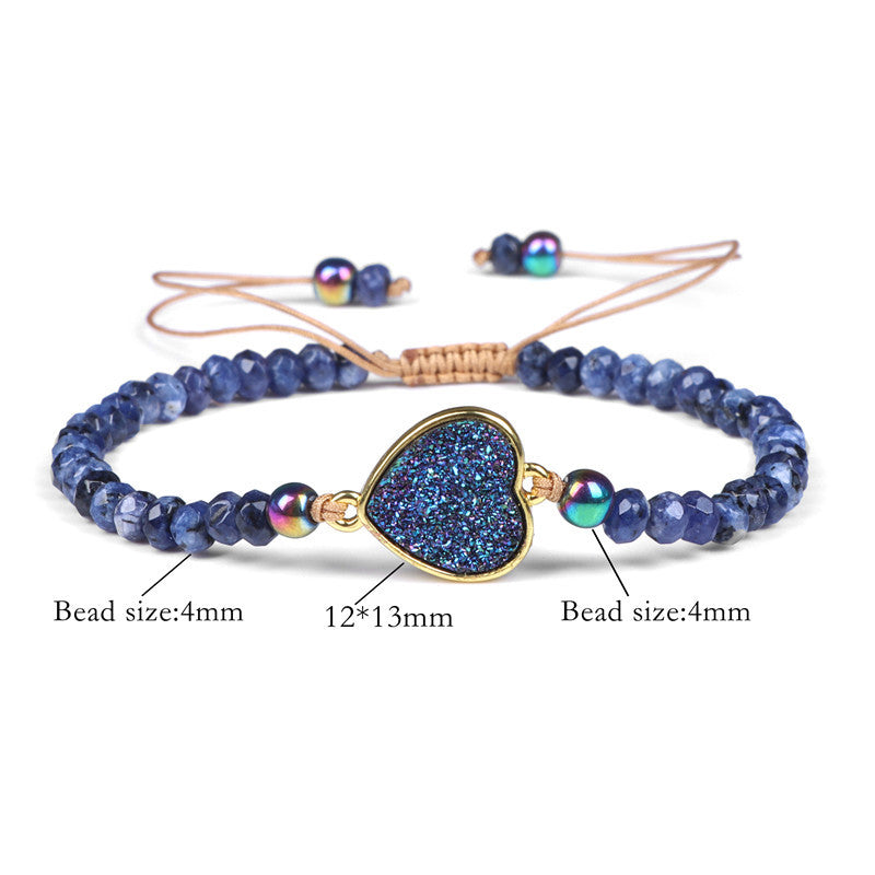 Natural Stone Woven Bracelet with Beads and Quartz Adjustable Rope