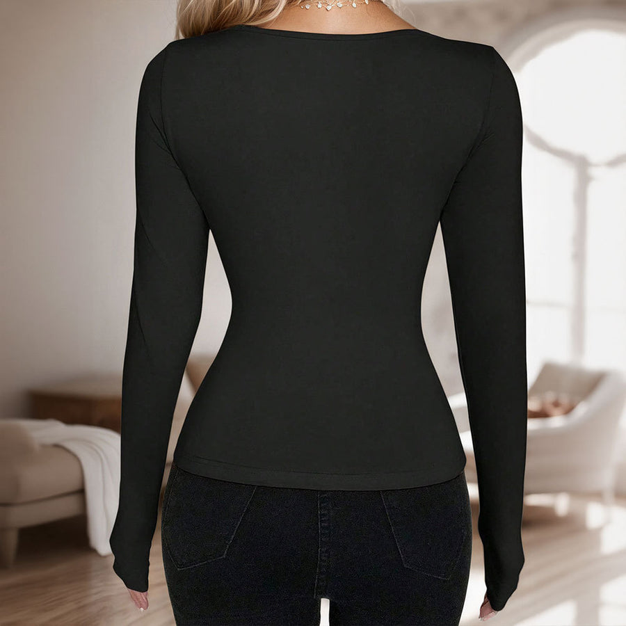 Pure Desire Low Neck Large Neckline Tie Long Sleeve Cardigan Top