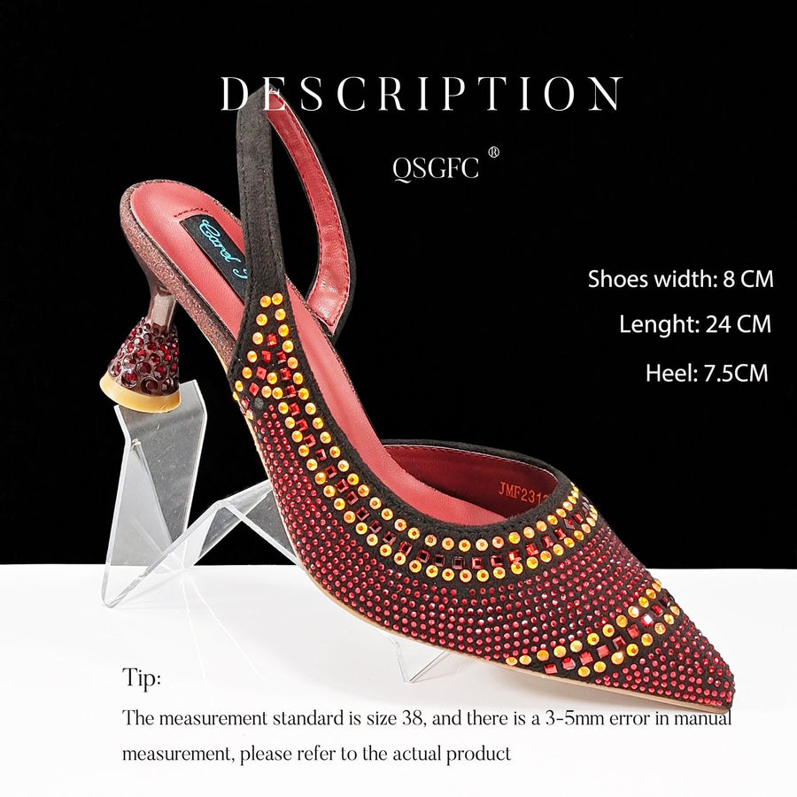Chic Pointed Toe Rhinestone Stripe Heels