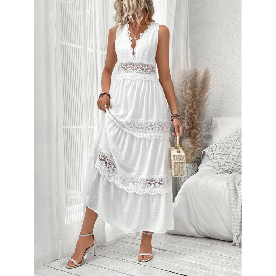 V-neck Sleeveless Lace Dress