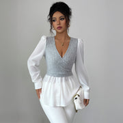 Elegant Stitching Long Sleeve Vest Top