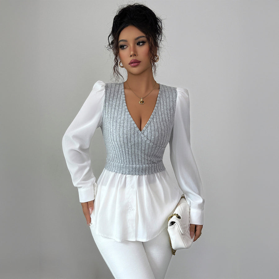 Elegant Stitching Long Sleeve Vest Top