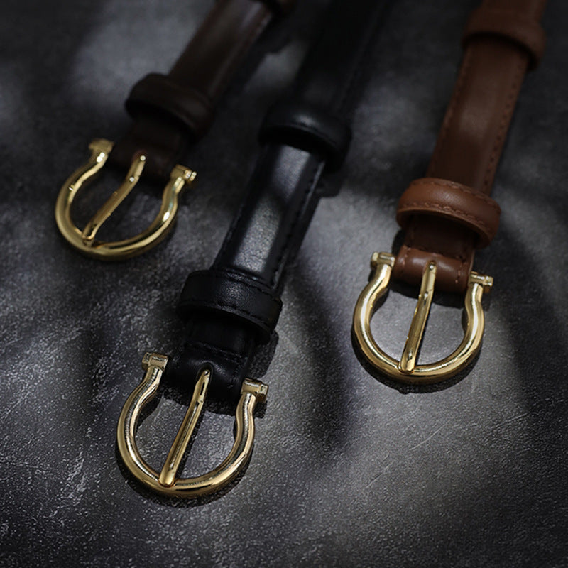 French Gold Buckle Genuine Leather Belt