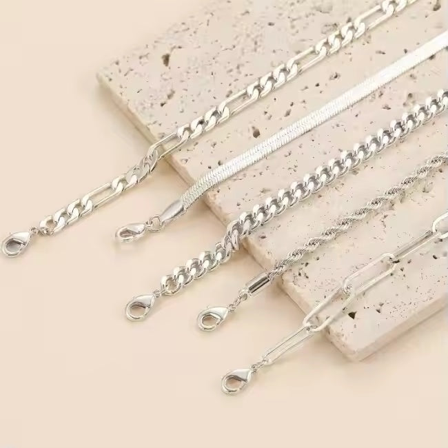 5pcs Silver Classic Bracelets Set