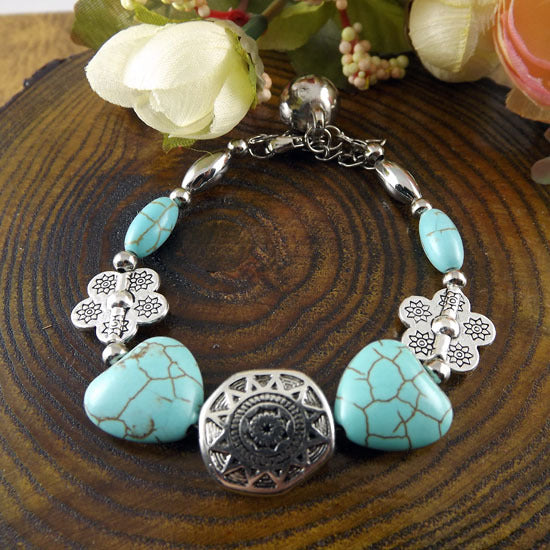 Tibetan Enthic Natural Stone Hearts Beads Bracelet