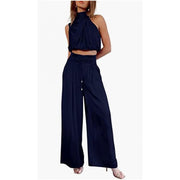 Chic Sleeveless Crop Top & Wide-Leg Pants Set