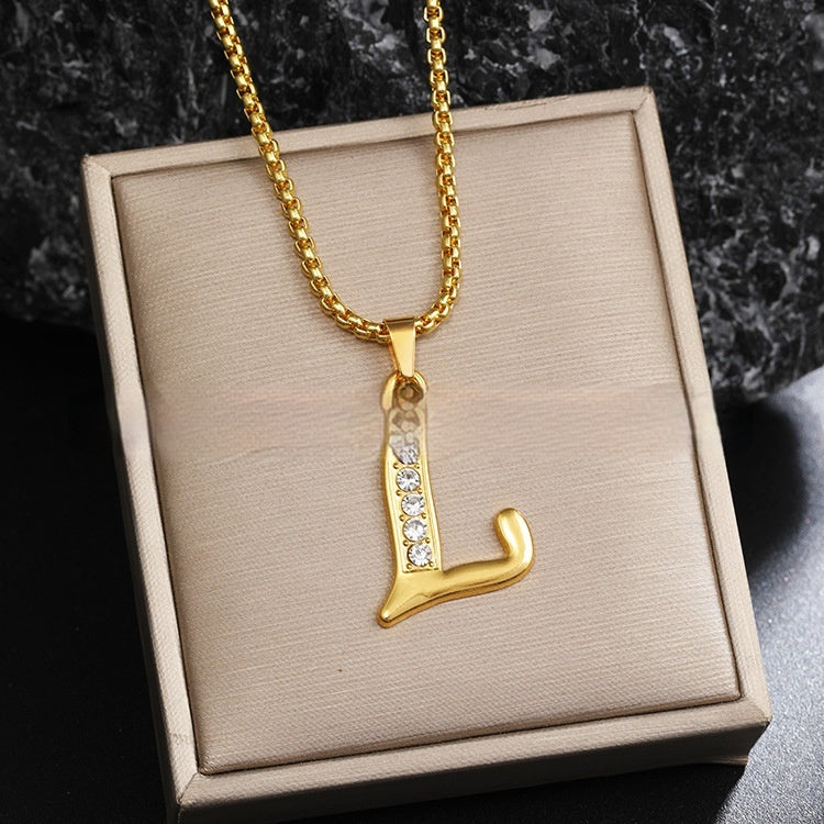 Diamond-Style-Encrusted English Alphabet Classic Necklace