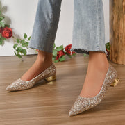 Elegant Crystal Sequin Low Heels