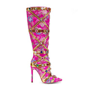 Luxe Jewel Embellished Embroidered Knee-High Boots