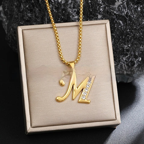Diamond-Style-Encrusted English Alphabet Classic Necklace