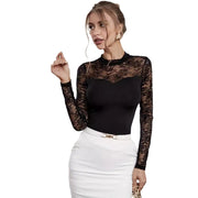 Elegant Lace Stitching Long-sleeved Collar Slim Top