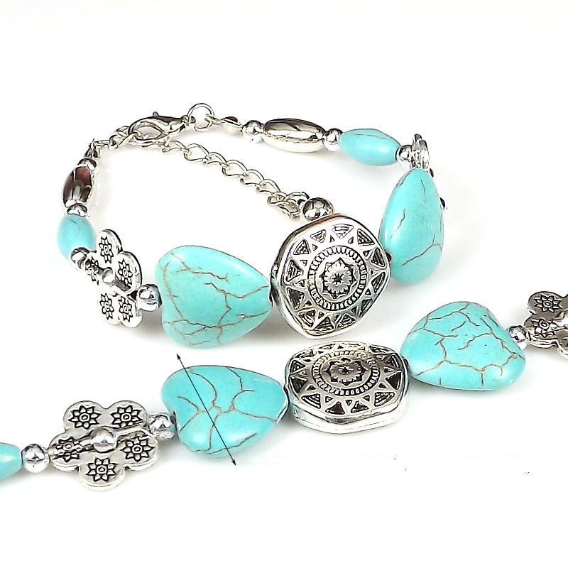 Tibetan Enthic Natural Stone Hearts Beads Bracelet