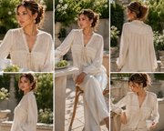 Vintage-style Elegant V-neck Mesh Loose Top
