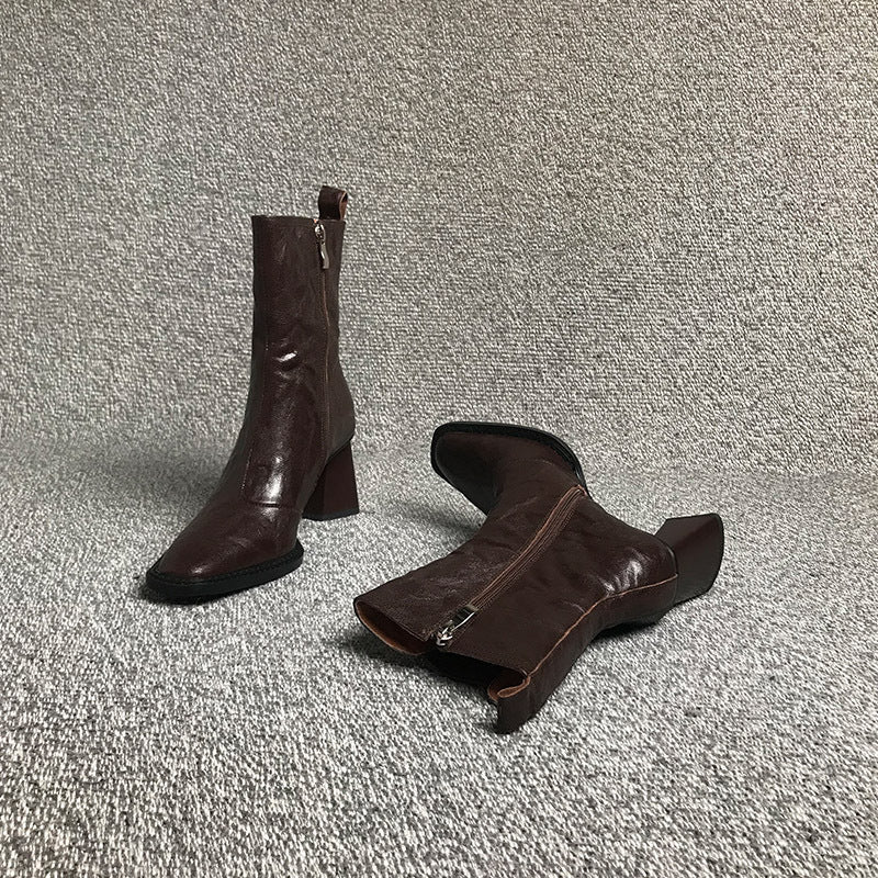 Chic Square Toe Chunky Heel Boots