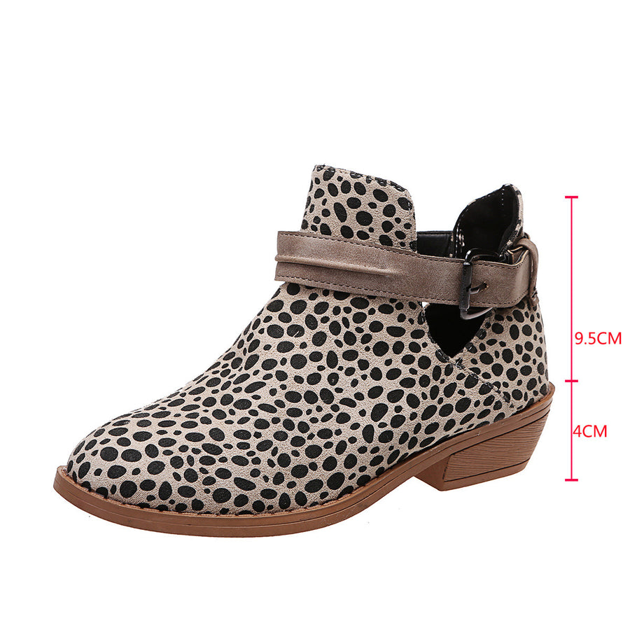 Buckle Ankle Boots - Leopard V Cutout