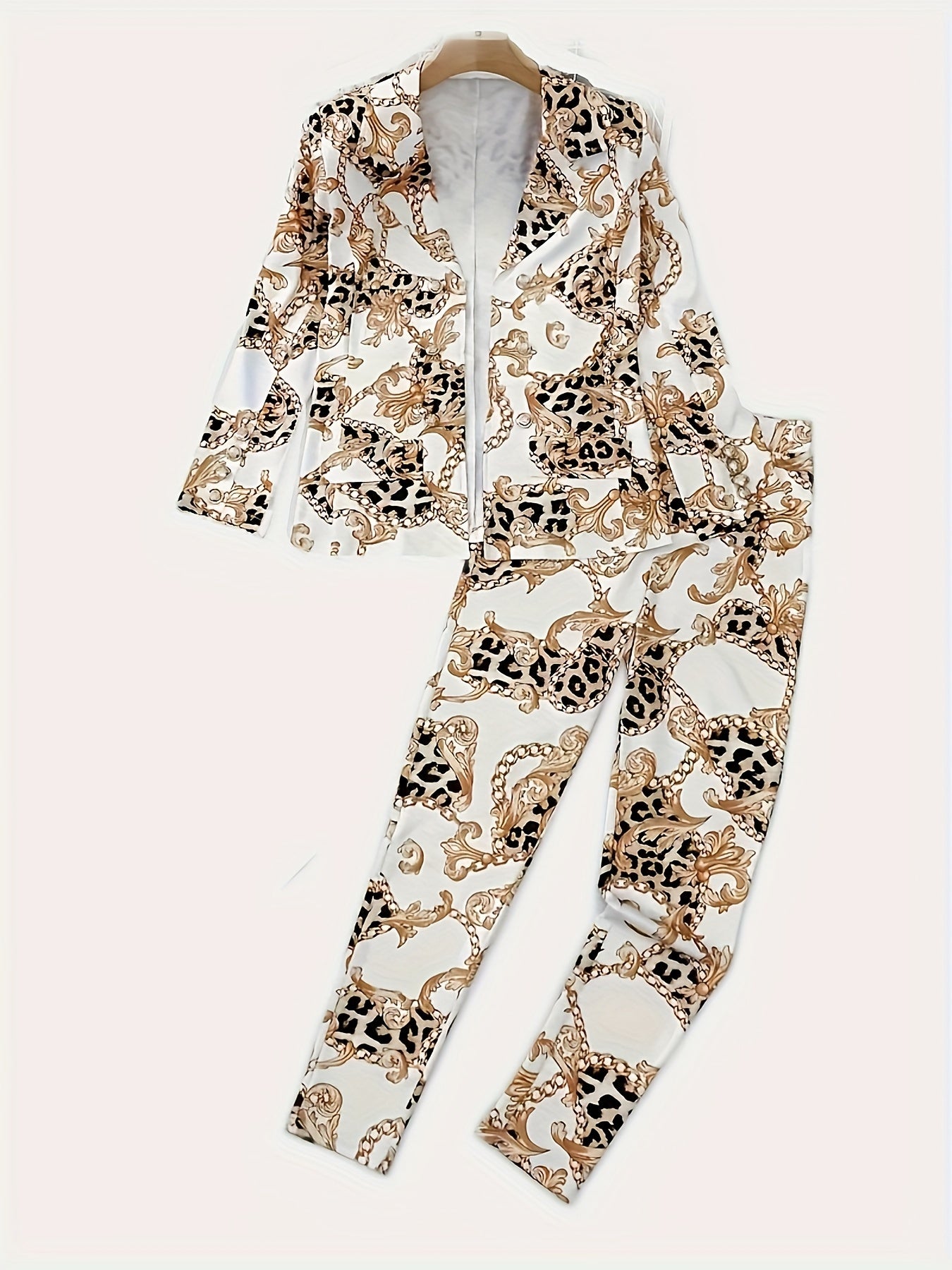 Chic Geometric Print Blazer & Pants Set