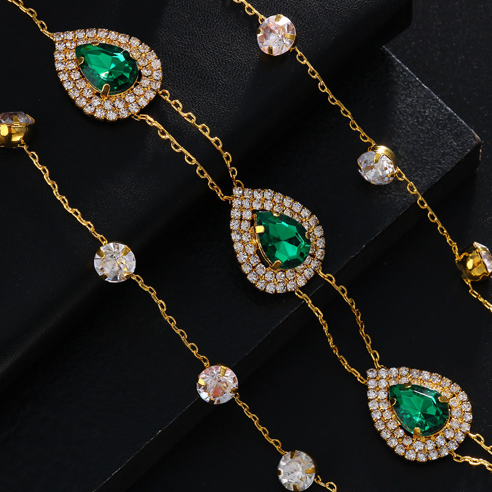 Chest Necklace + Body Chains with beautiful gem Rhinestone-encrusted Jewelry