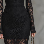 Black Lace Mermaid Maxi Dress