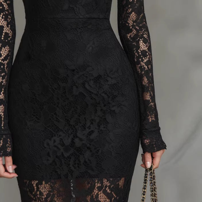 Black Lace Mermaid Maxi Dress