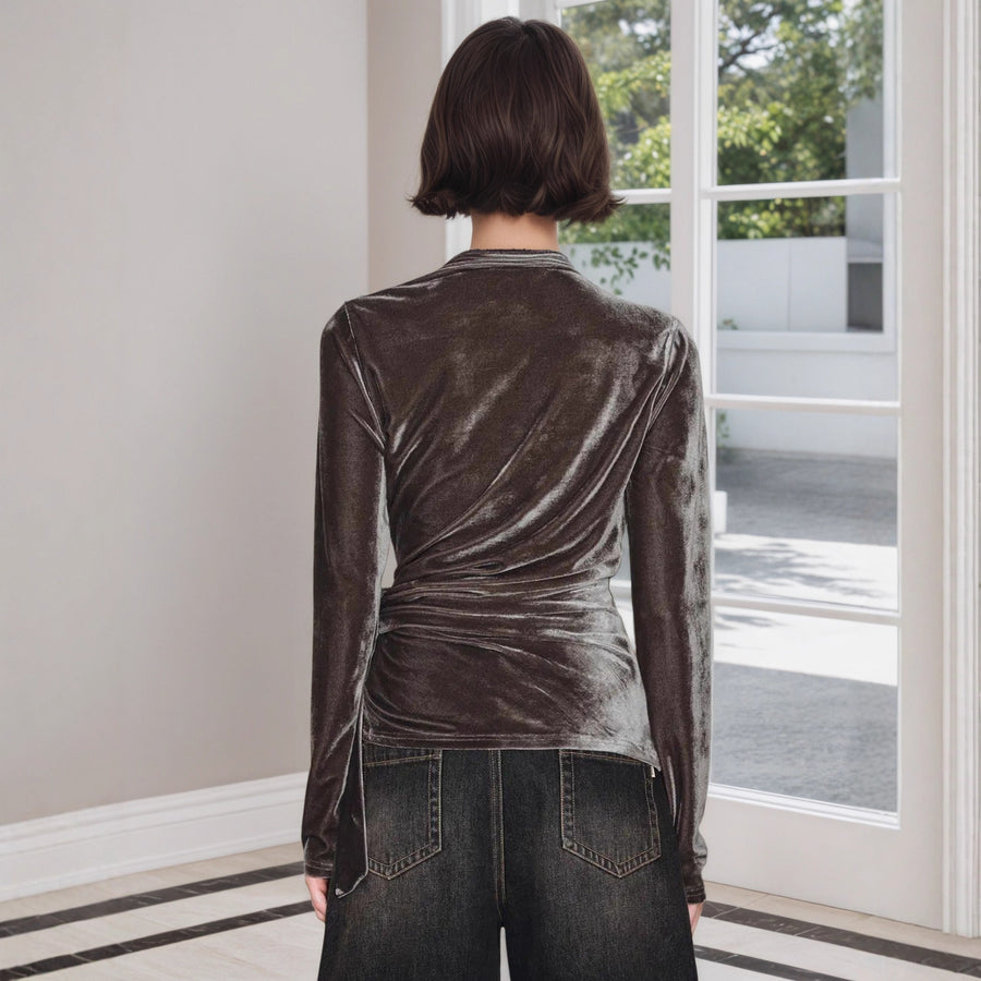 Half-open-collar Long-sleeve Top