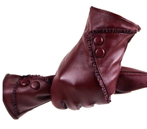 Chic PU gloves with lace and buttons