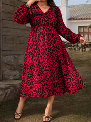 Elegant Sexy Leopard-Print V-Neck Plus-Size Dress