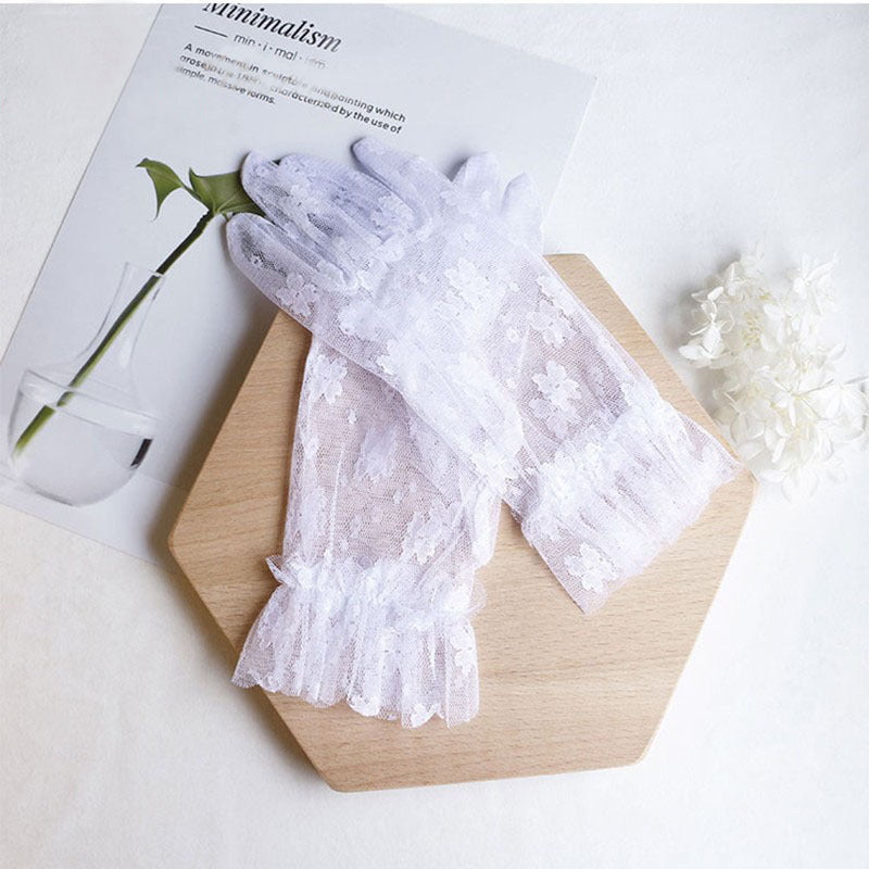 Chic Korean Style White Floral Lace Gloves