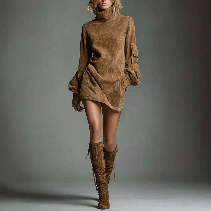 High Collar Long Sleeve Dress