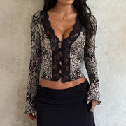 Sexy Fashionable Lace Slim-fit Long Sleeve Top