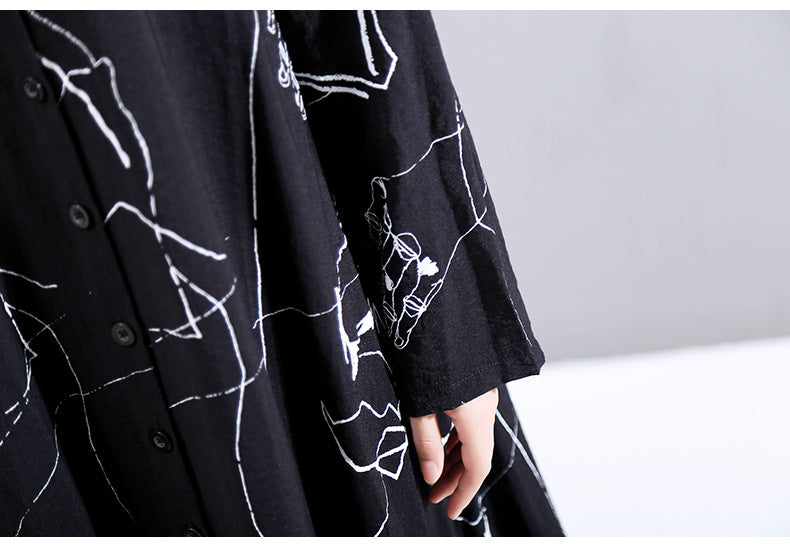 Black Loose Chiffon Ruffle Dress