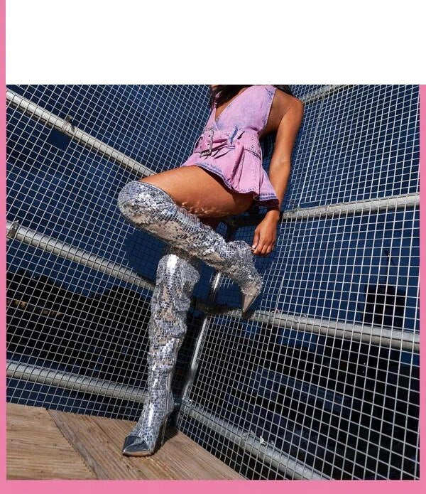 Shiny Sequin Over-The-Knee Boots