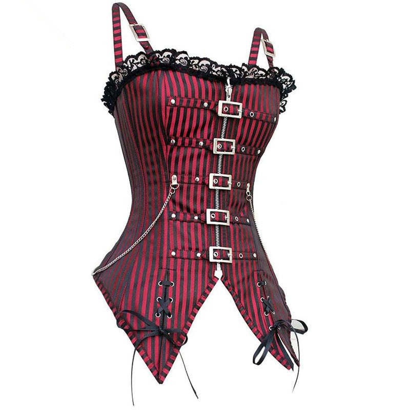 Striped Zippered Boning Shapewear