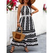 Black & White Sexy Backless Maxi Dress
