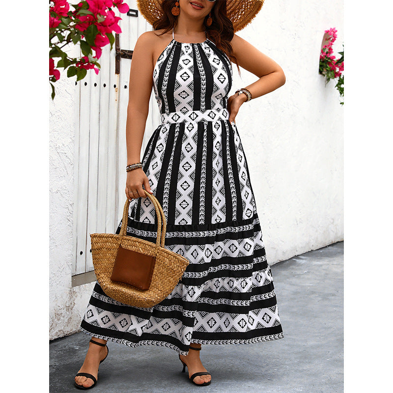 Black & White Sexy Backless Maxi Dress