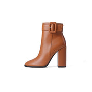 Glam Buckle Thick Heel Ankle Boots