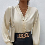 Simple, Elegant Lace Stitching V-neck Top