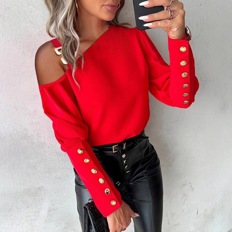 Lantern Sleeve Button Splicing Cool Top