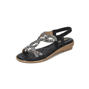 Glam Boho Rhinestone Wedge Sandals