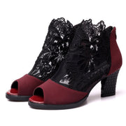 Sexy Lace Mesh Peep Toe Ankle Heel Sandals