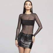 Mesh Sexy Long Sleeve Patchwork Hot Girl Jumpsuit