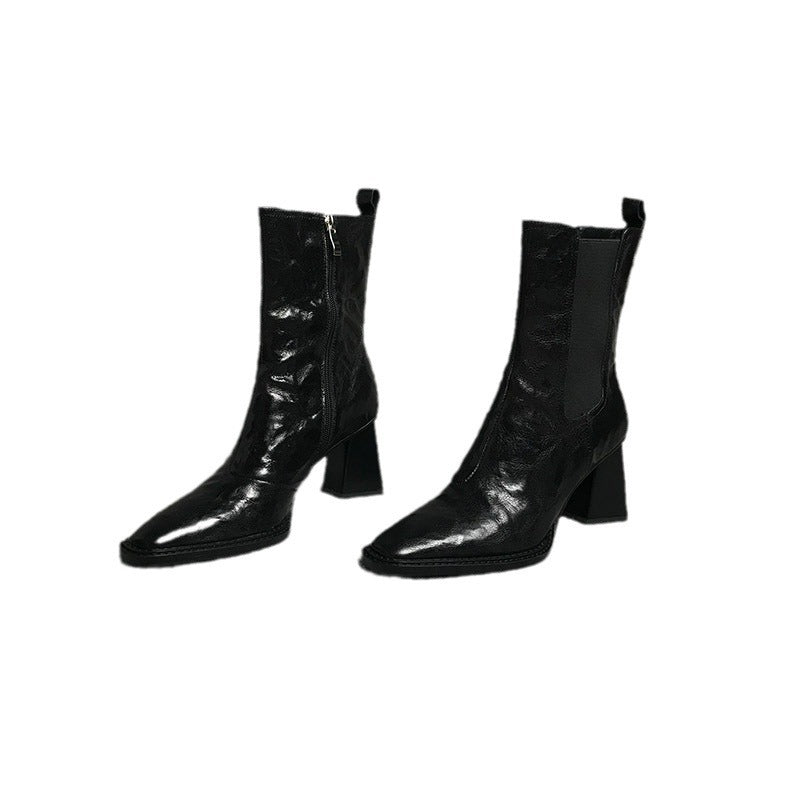 Chic Square Toe Chunky Heel Boots