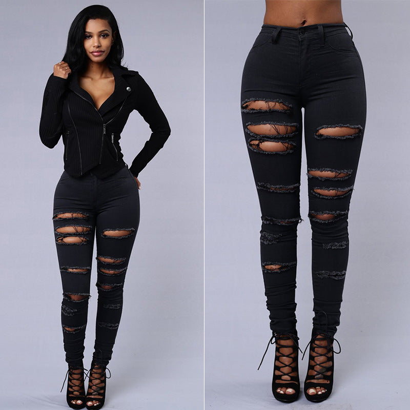 Ripped Jeans - Skinny Trousers - High Waist Pencil Pants