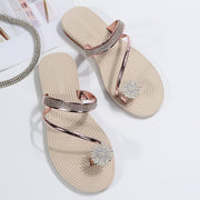 Chic Summer Sandals with Rhinestone Flower Detail