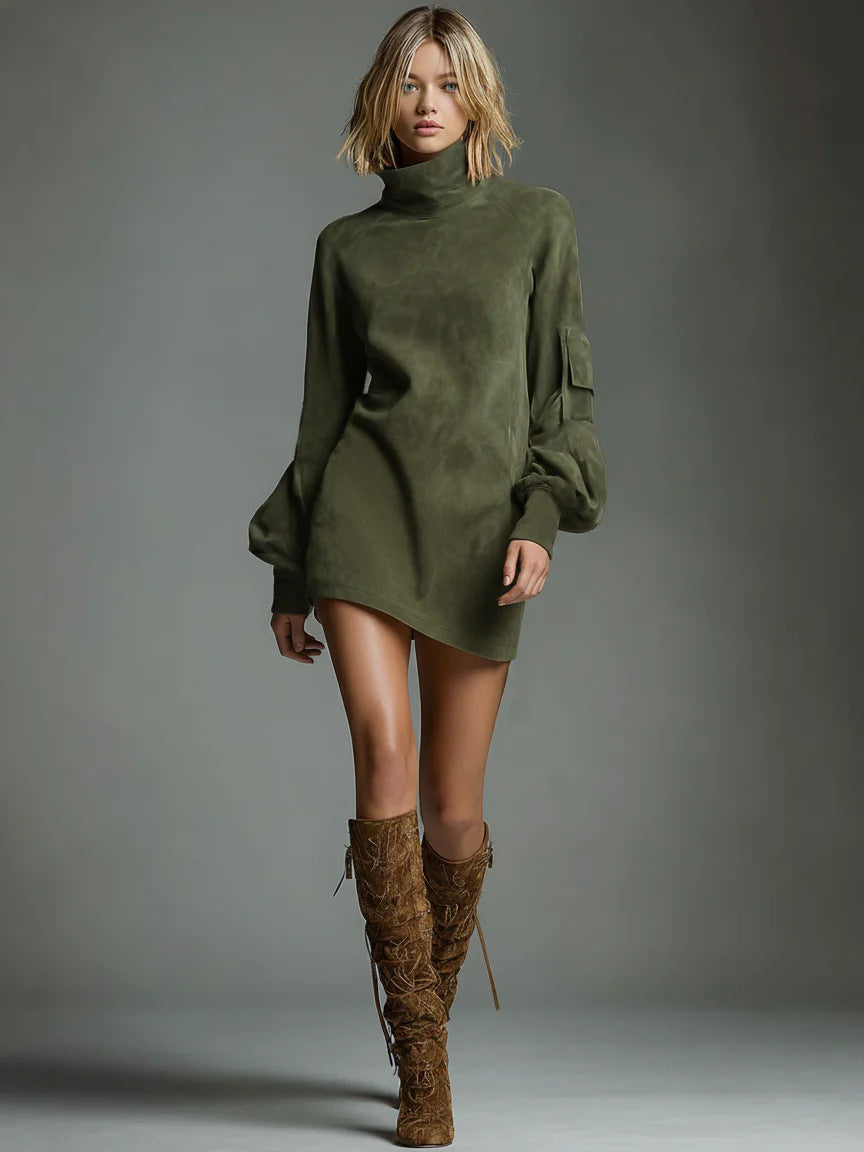 High Collar Long Sleeve Dress