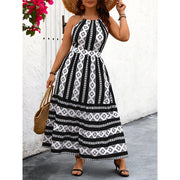 Black & White Sexy Backless Maxi Dress